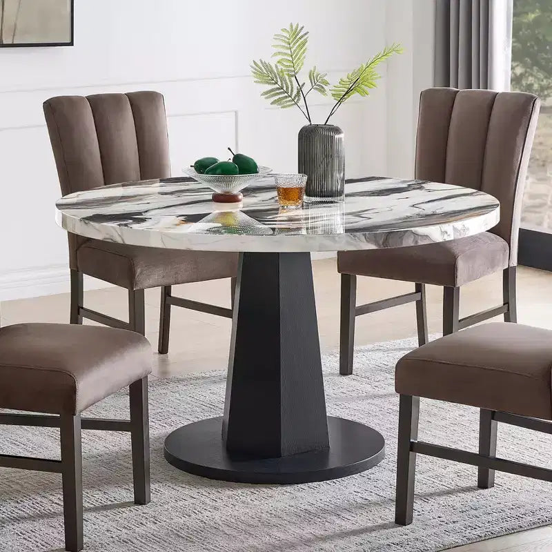 Table à manger ronde moderne en faux marbre avec pied central, 4 places, 120 cm