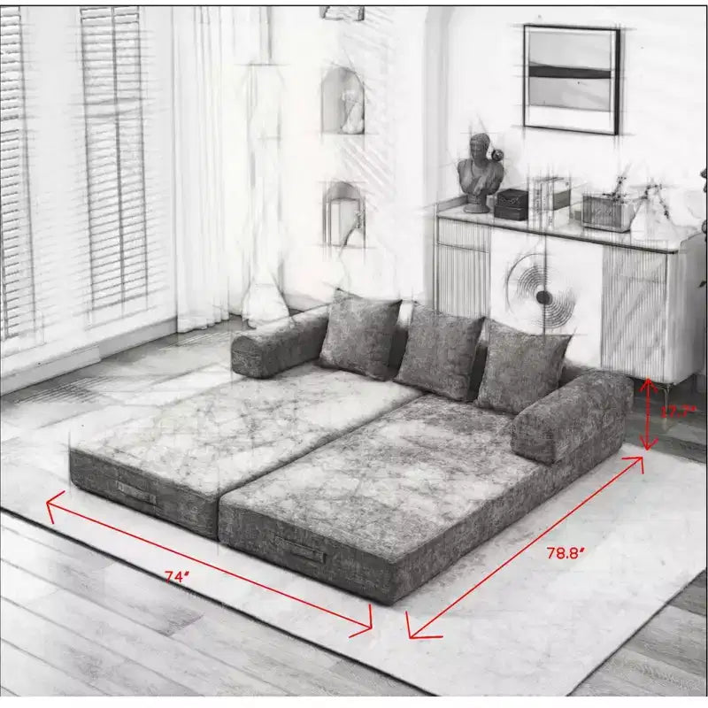 Canapé-lit de sol en chenille avec matelas pliable convertible, futon 2 places pour salon, chambre à coucher