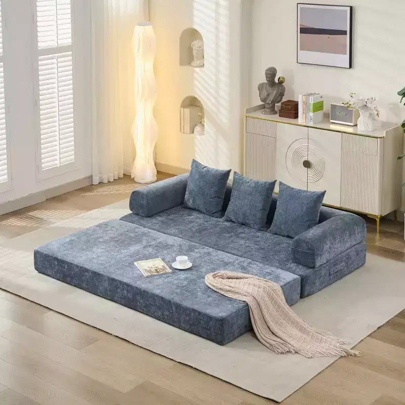 Canapé-lit de sol en chenille avec matelas pliable convertible, futon 2 places pour salon, chambre à coucher