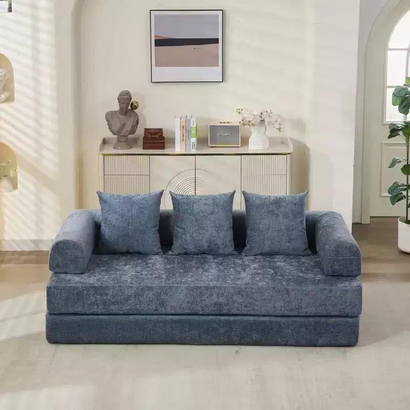 Canapé-lit de sol en chenille avec matelas pliable convertible, futon 2 places pour salon, chambre à coucher