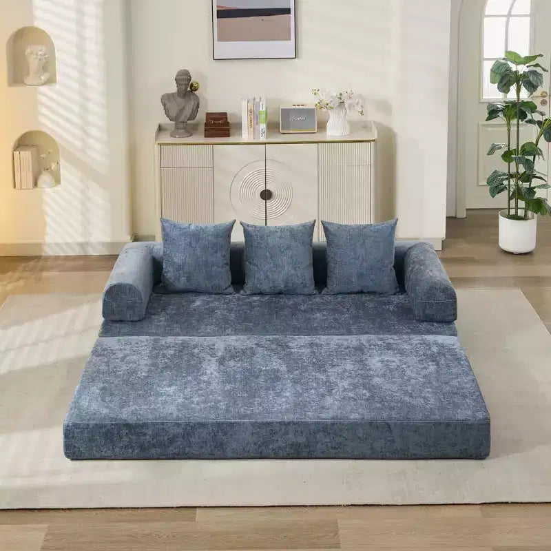 Canapé-lit de sol en chenille avec matelas pliable convertible, futon 2 places pour salon, chambre à coucher