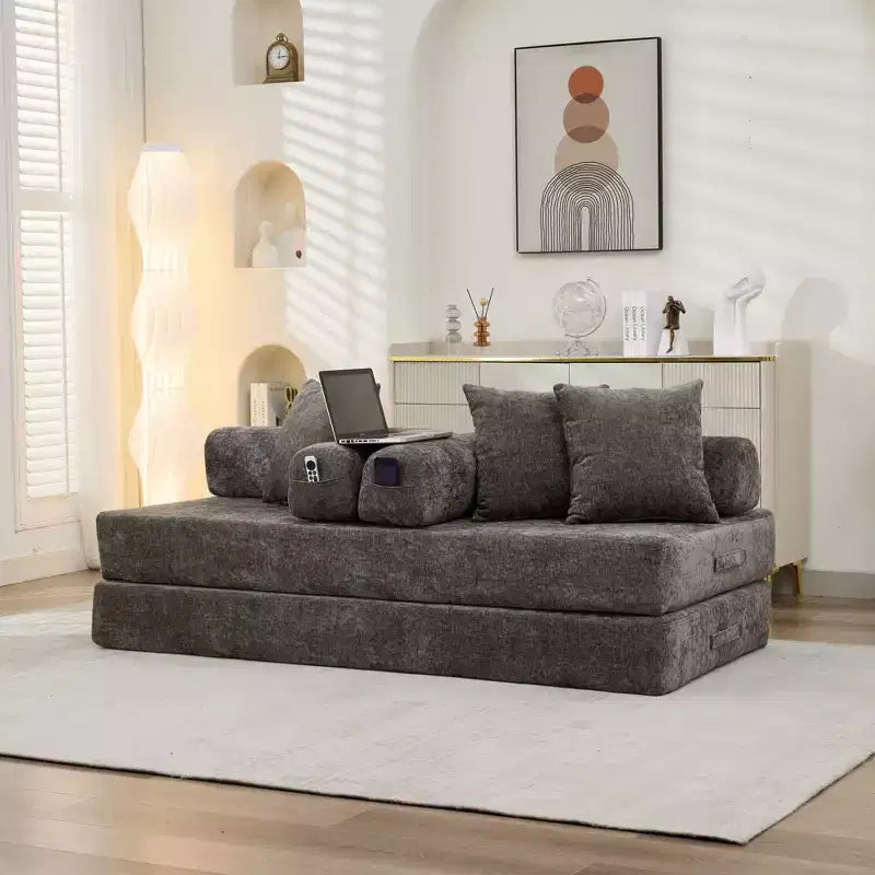 Canapé-lit de sol en chenille avec matelas pliable convertible, futon 2 places pour salon, chambre à coucher