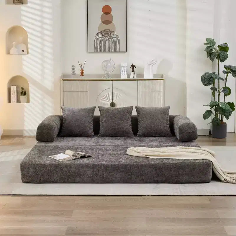 Canapé-lit de sol en chenille avec matelas pliable convertible, futon 2 places pour salon, chambre à coucher
