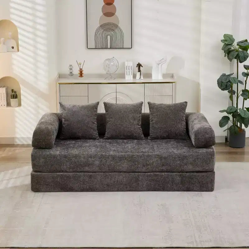 Canapé-lit de sol en chenille avec matelas pliable convertible, futon 2 places pour salon, chambre à coucher