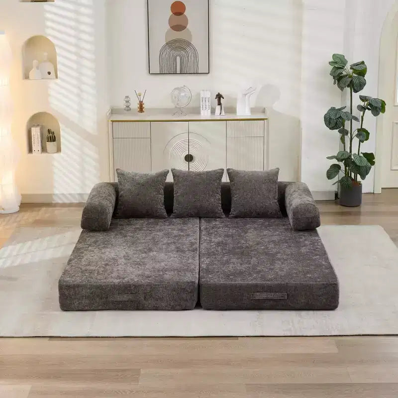 Canapé-lit de sol en chenille avec matelas pliable convertible, futon 2 places pour salon, chambre à coucher