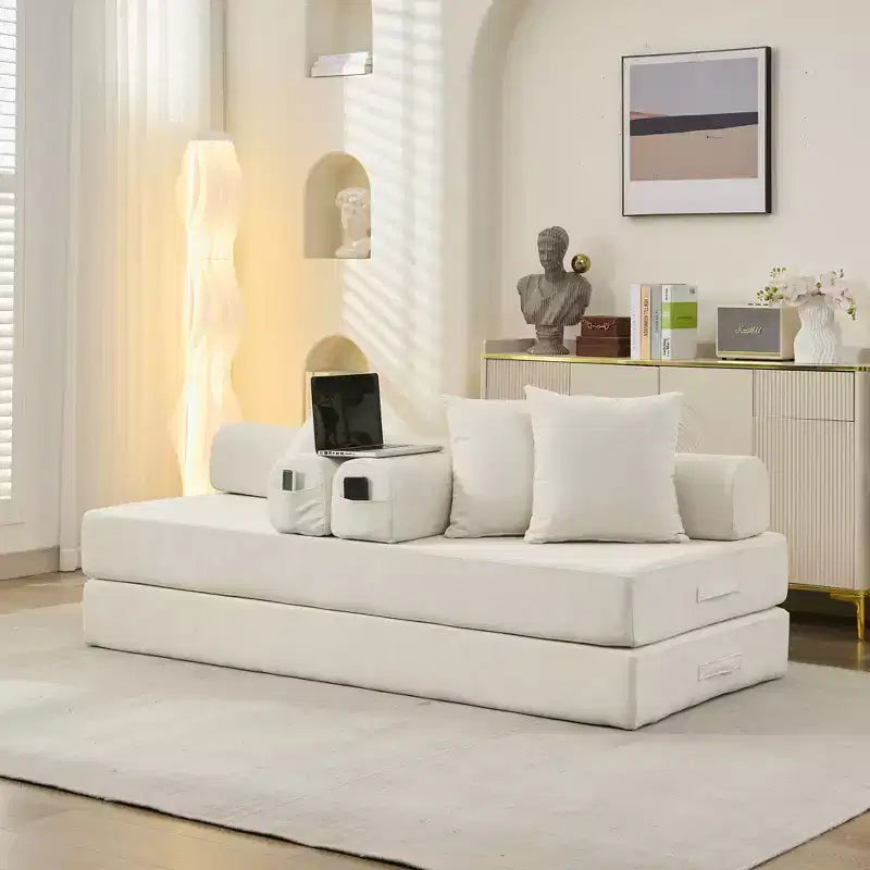 Canapé-lit de sol en chenille avec matelas pliable convertible, futon 2 places pour salon, chambre à coucher