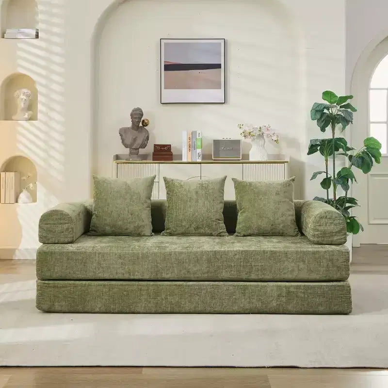 Canapé-lit de sol en chenille avec matelas pliable convertible, futon 2 places pour salon, chambre à coucher