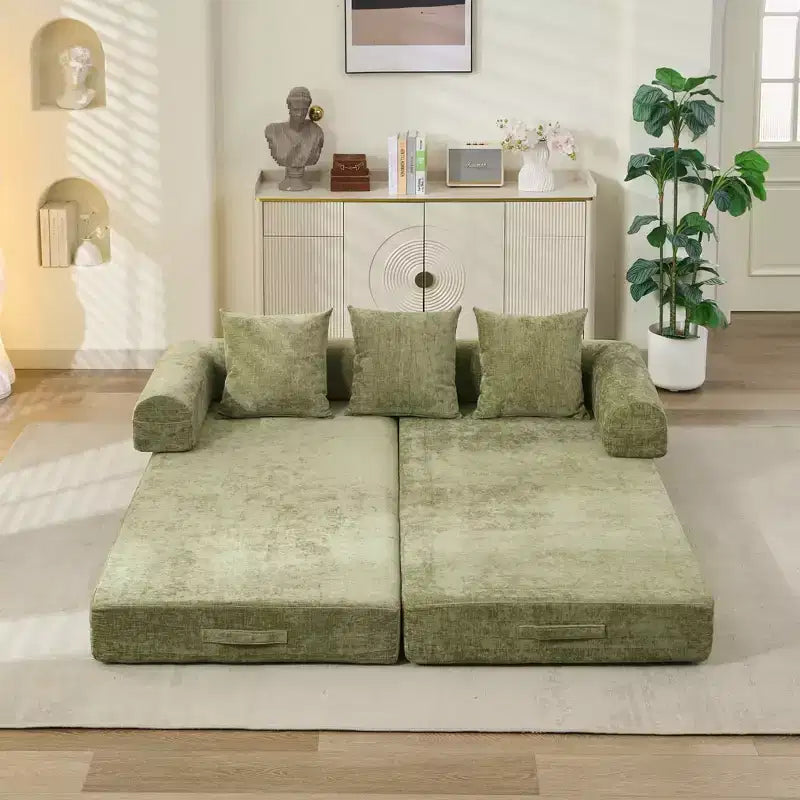 Canapé-lit de sol en chenille avec matelas pliable convertible, futon 2 places pour salon, chambre à coucher
