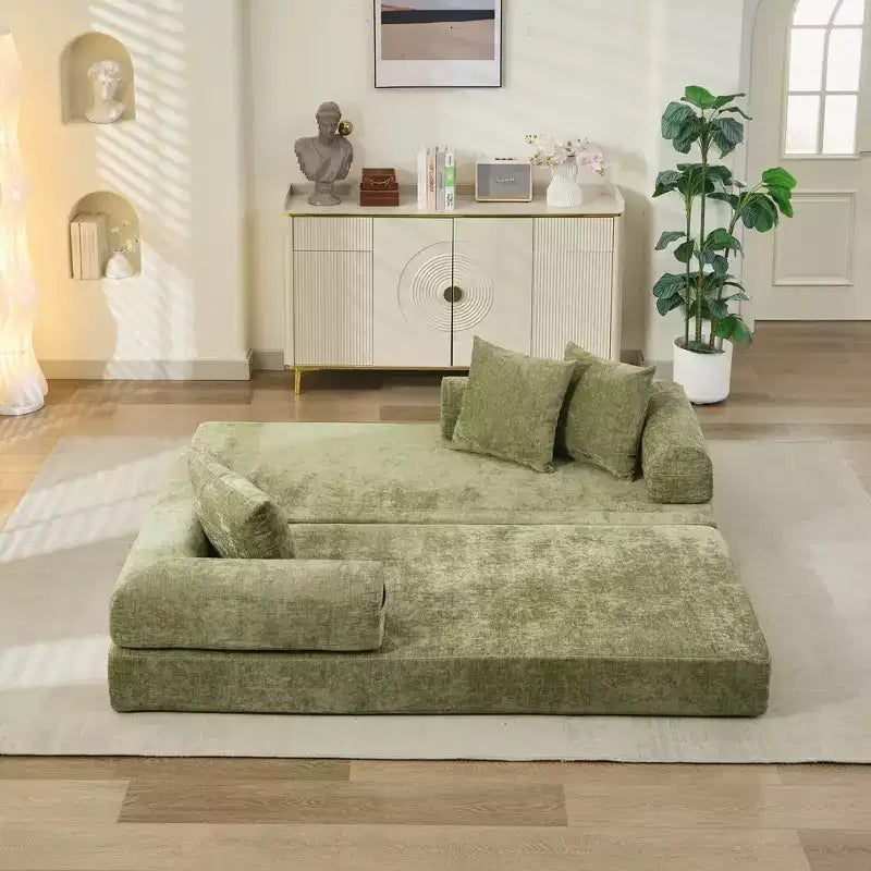 Canapé-lit de sol en chenille avec matelas pliable convertible, futon 2 places pour salon, chambre à coucher
