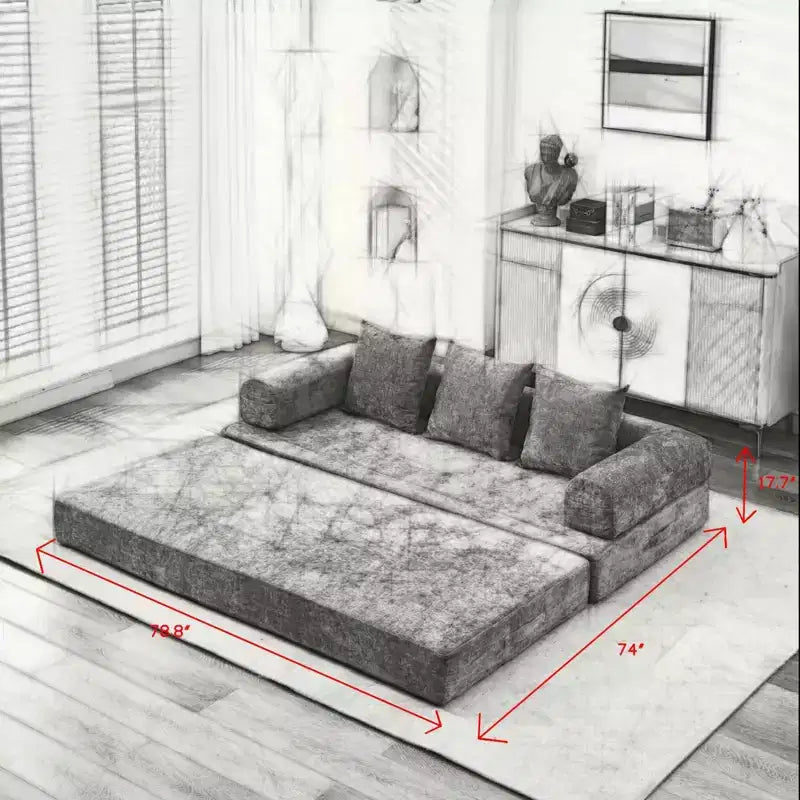 Canapé-lit de sol en chenille avec matelas pliable convertible, futon 2 places pour salon, chambre à coucher