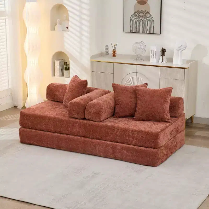 Canapé-lit de sol en chenille avec matelas pliable convertible, futon 2 places pour salon, chambre à coucher