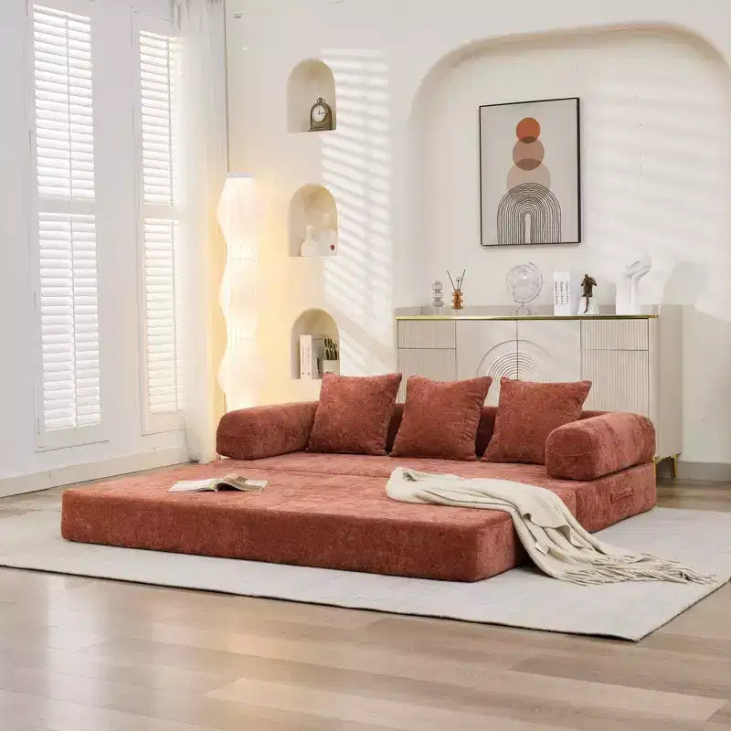 Canapé-lit de sol en chenille avec matelas pliable convertible, futon 2 places pour salon, chambre à coucher