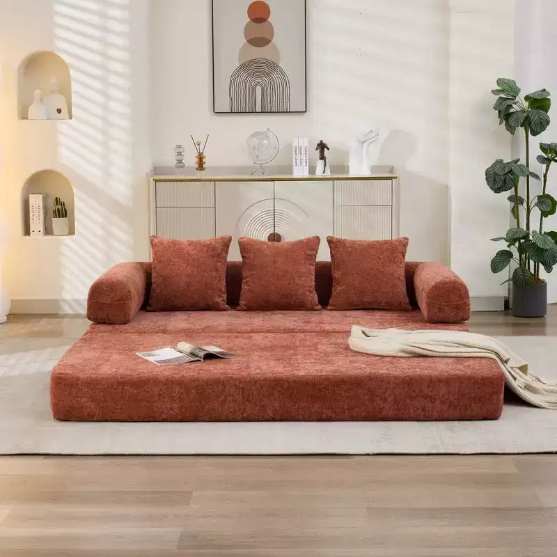 Canapé-lit de sol en chenille avec matelas pliable convertible, futon 2 places pour salon, chambre à coucher