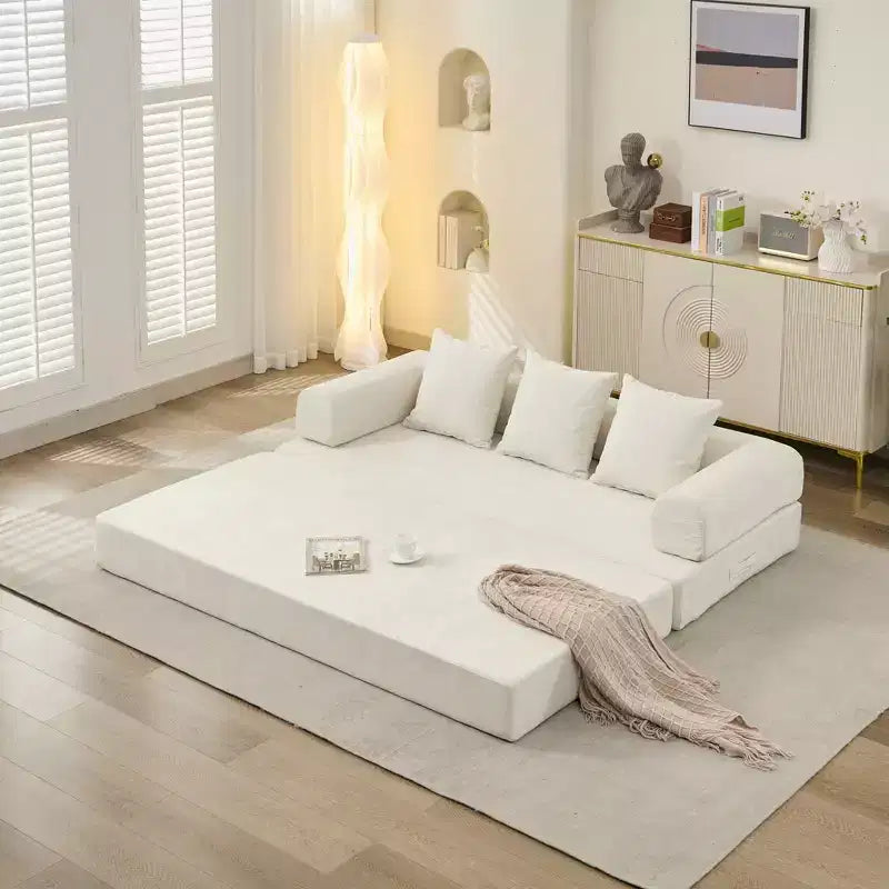 Canapé-lit de sol en chenille avec matelas pliable convertible, futon 2 places pour salon, chambre à coucher