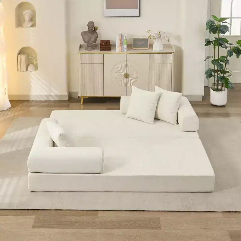 Canapé-lit de sol en chenille avec matelas pliable convertible, futon 2 places pour salon, chambre à coucher