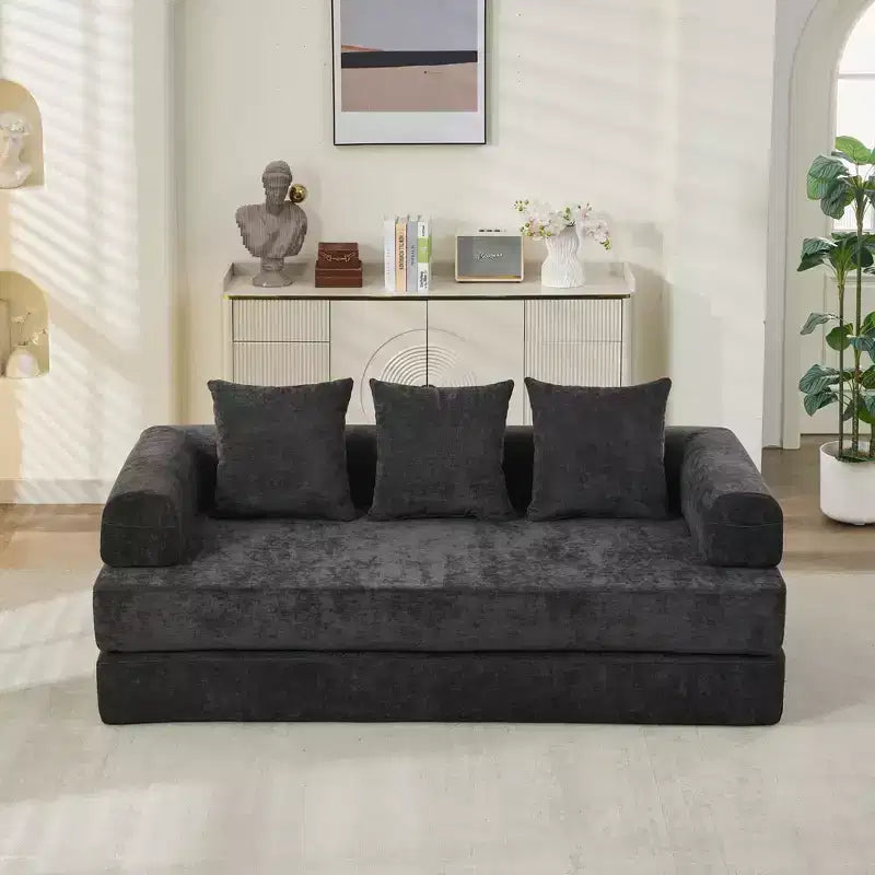Canapé-lit de sol en chenille avec matelas pliable convertible, futon 2 places pour salon, chambre à coucher