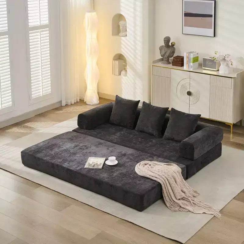 Canapé-lit de sol en chenille avec matelas pliable convertible, futon 2 places pour salon, chambre à coucher