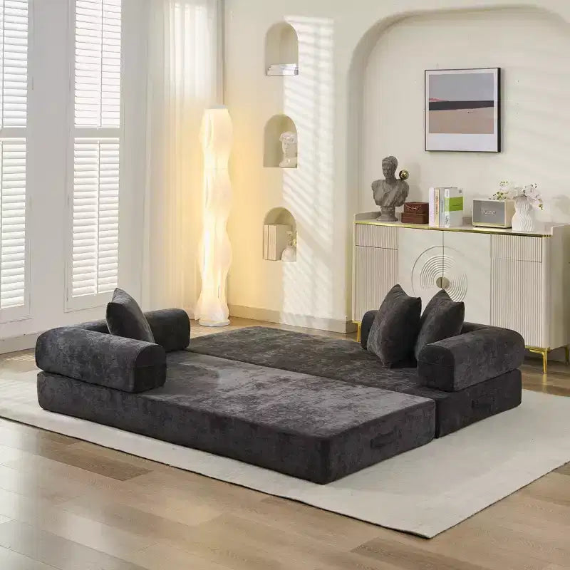 Canapé-lit de sol en chenille avec matelas pliable convertible, futon 2 places pour salon, chambre à coucher