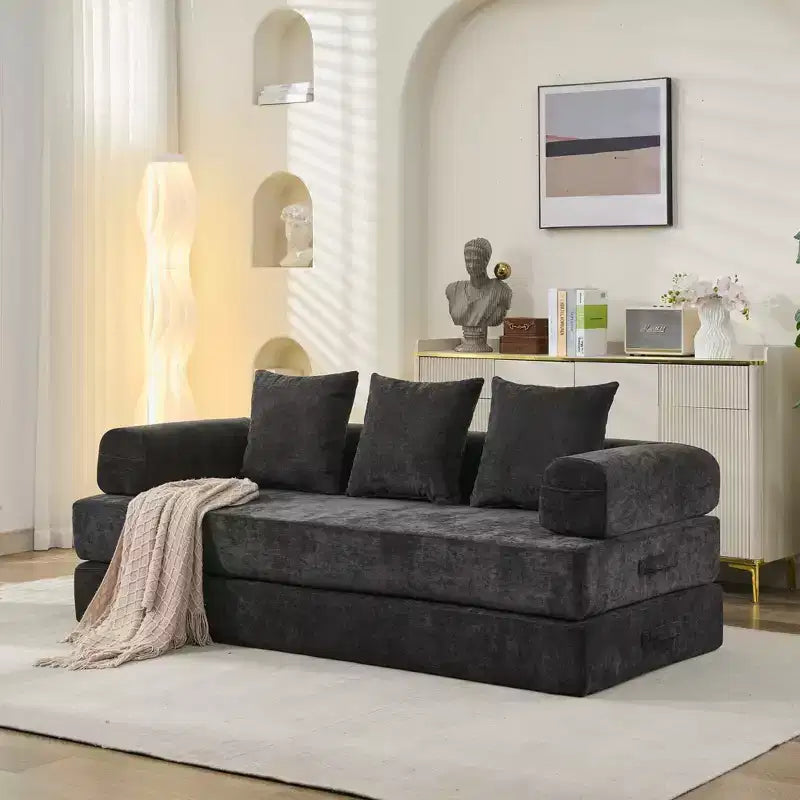 Canapé-lit de sol en chenille avec matelas pliable convertible, futon 2 places pour salon, chambre à coucher