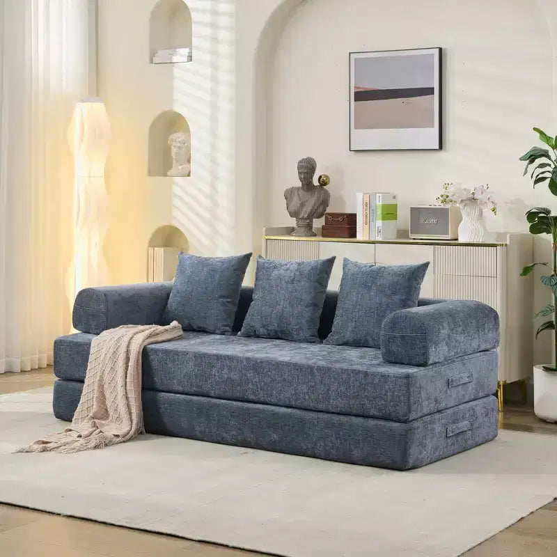 Canapé-lit de sol en chenille avec matelas pliable convertible, futon 2 places pour salon, chambre à coucher