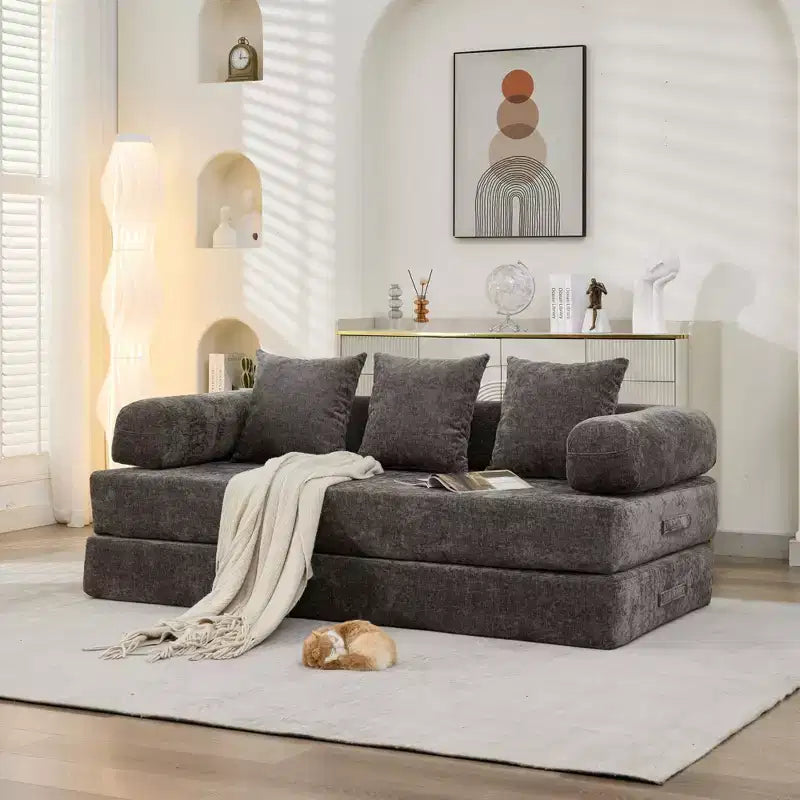 Canapé-lit de sol en chenille avec matelas pliable convertible, futon 2 places pour salon, chambre à coucher