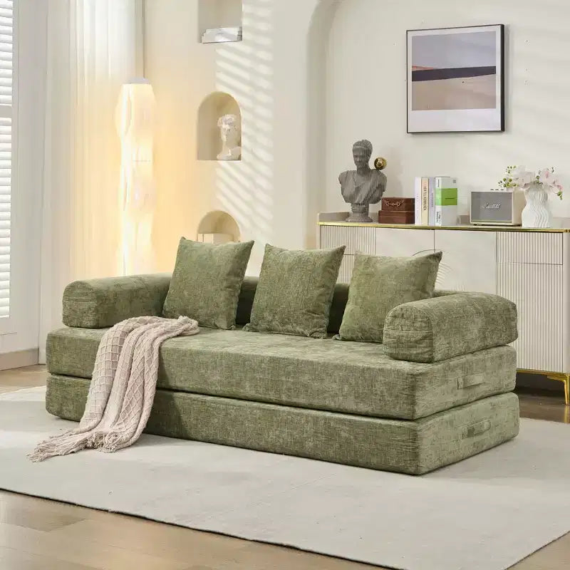 Canapé-lit de sol en chenille avec matelas pliable convertible, futon 2 places pour salon, chambre à coucher