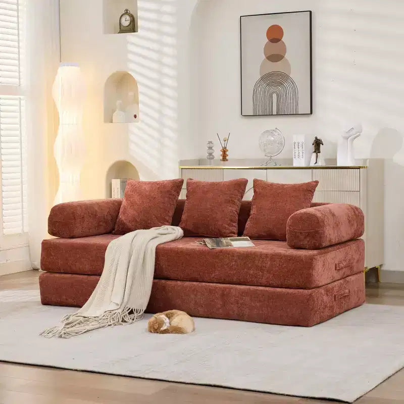 Canapé-lit de sol en chenille avec matelas pliable convertible, futon 2 places pour salon, chambre à coucher