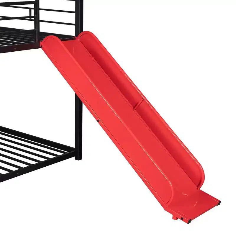 Lit superposé jumeau sur jumeau et lit cabane, cadre de lit en métal avec toboggan et garde-corps, 6 ans et plus