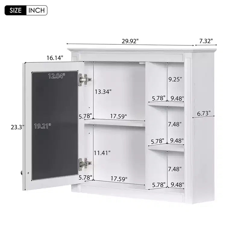 Meuble de salle de bain mural à miroir 28" avec 3 étagères ouvertes, blanc moderne