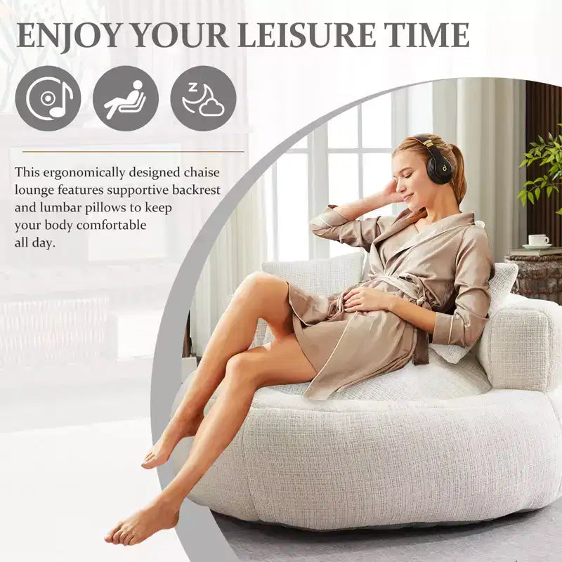 Fauteuil poire rond ultra doux en chenille et mousse, taille XXL avec accoudoirs et 3 coussins, pour adultes et adolescents, blanc