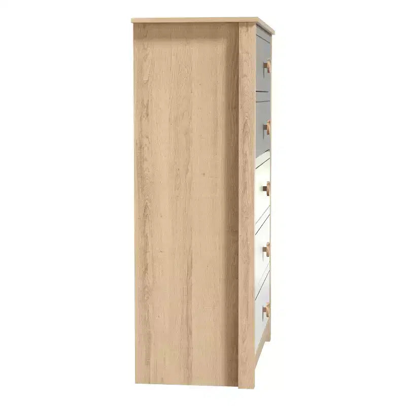 Commode à 5 tiroirs avec façades de couleurs mélangées, 78 x 40 x 117 cm, cadre en bois