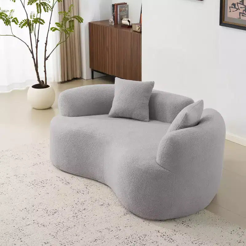 Causeuse incurvée en velours teddy rembourrée moderne de 66,93 po pour petits espaces et appartements, aucun assemblage requis