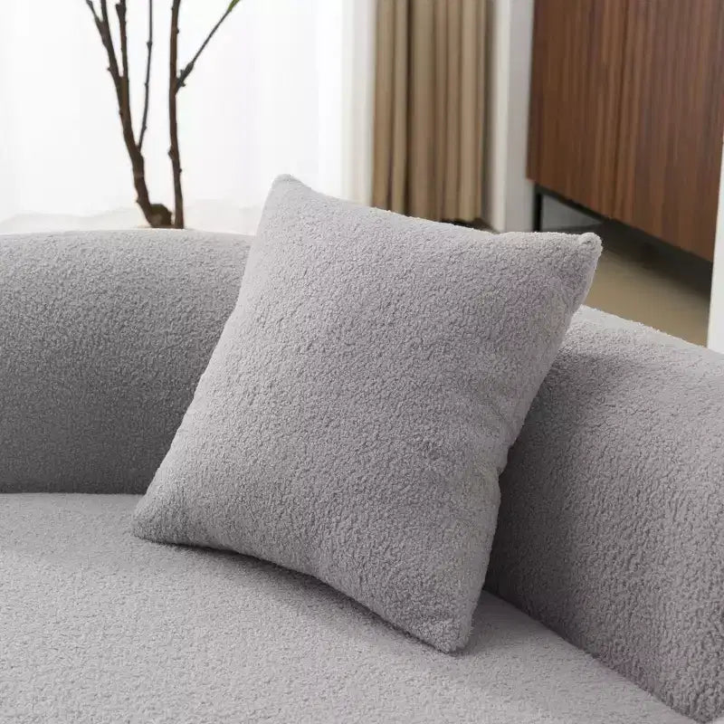 Causeuse incurvée en velours teddy rembourrée moderne de 66,93 po pour petits espaces et appartements, aucun assemblage requis