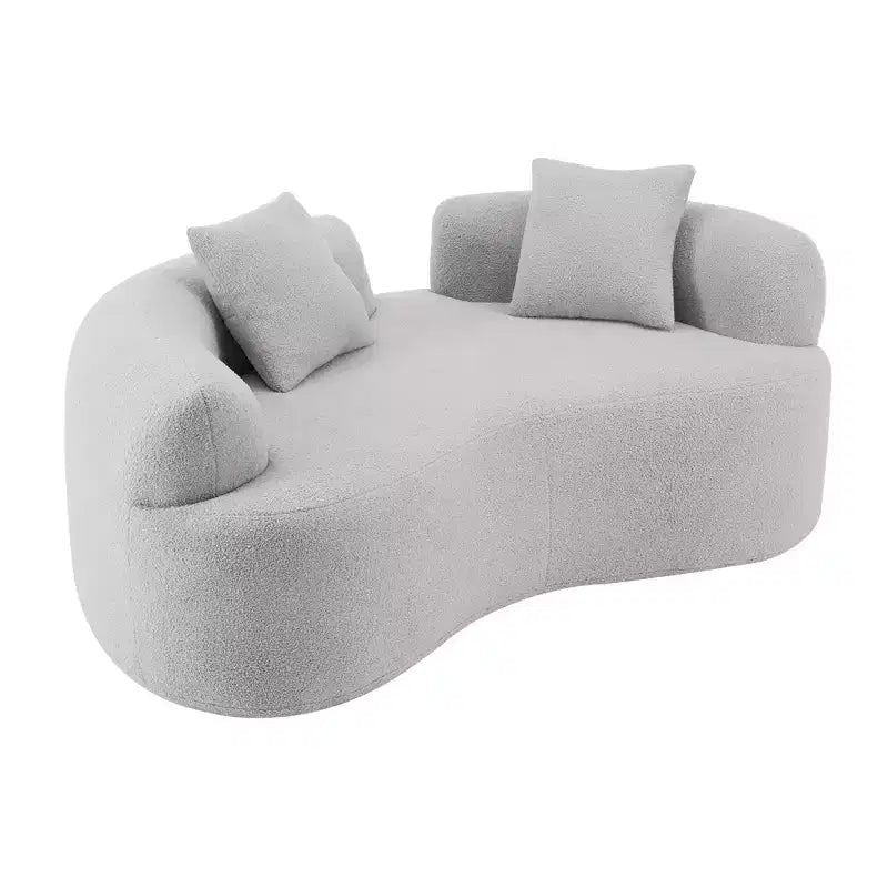 Causeuse incurvée en velours teddy rembourrée moderne de 66,93 po pour petits espaces et appartements, aucun assemblage requis