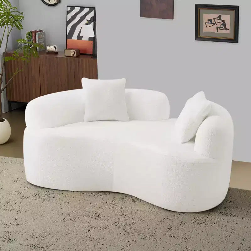 Causeuse incurvée en velours teddy rembourrée moderne de 66,93 po pour petits espaces et appartements, aucun assemblage requis